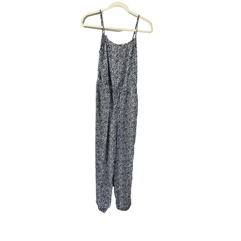 Banana Republic Heritage Women Jumpsuit Silk 2 Black White Animal Print Overalls